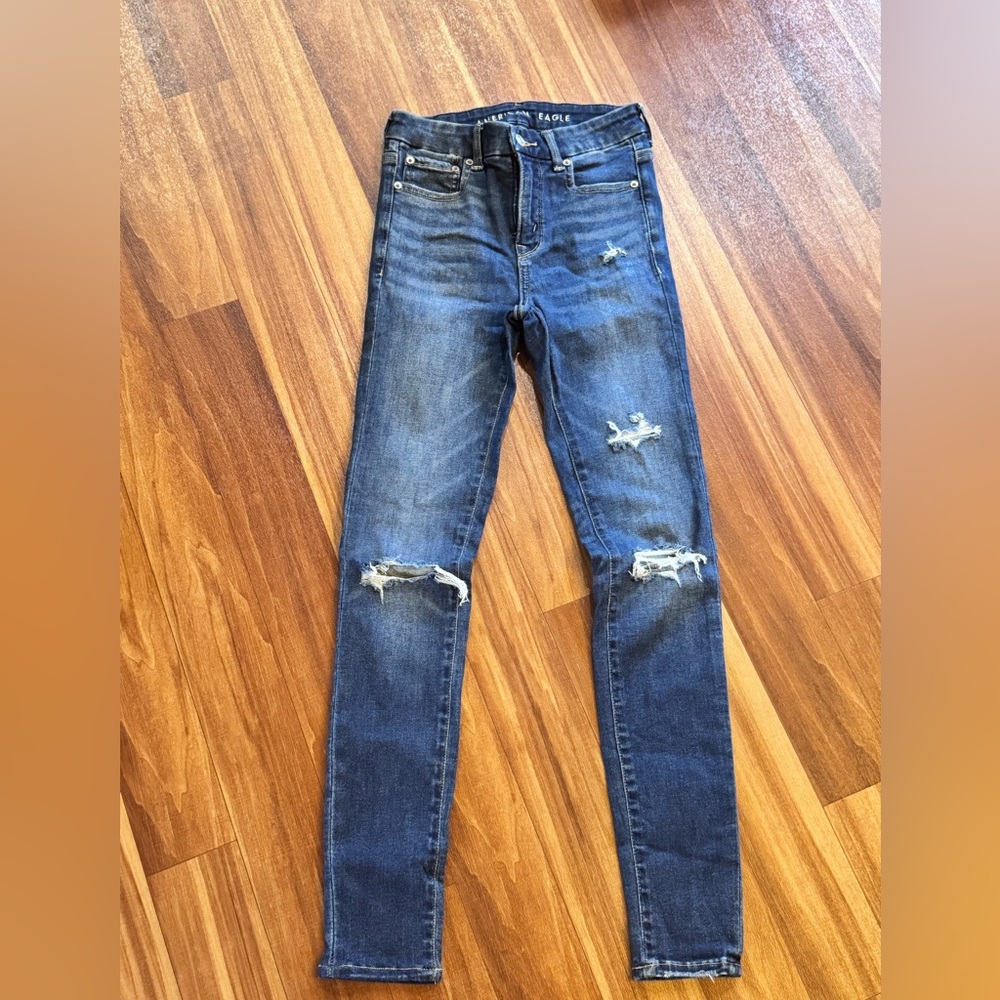 American Eagle Outfitters Blue Ripped Skinny Jeans